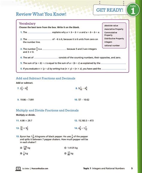 Chapter 6 Fraction Equivalence and Comparison. . Envision math book grade 7 answer key